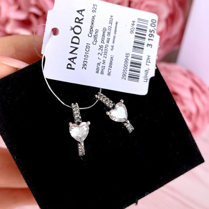 Сережки Pandora Пандора/ Серьги Pandora оригінал/ нові срібло кільця