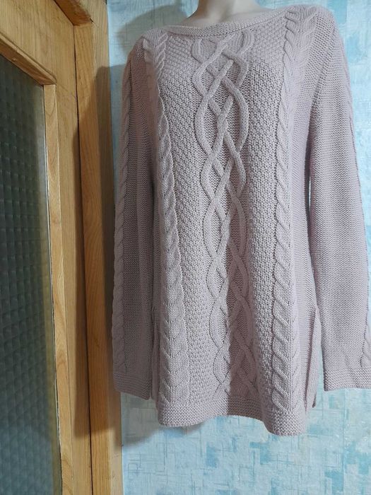 Джемпер полувер теплый вязаный с узором распорки по бокам р 50-52