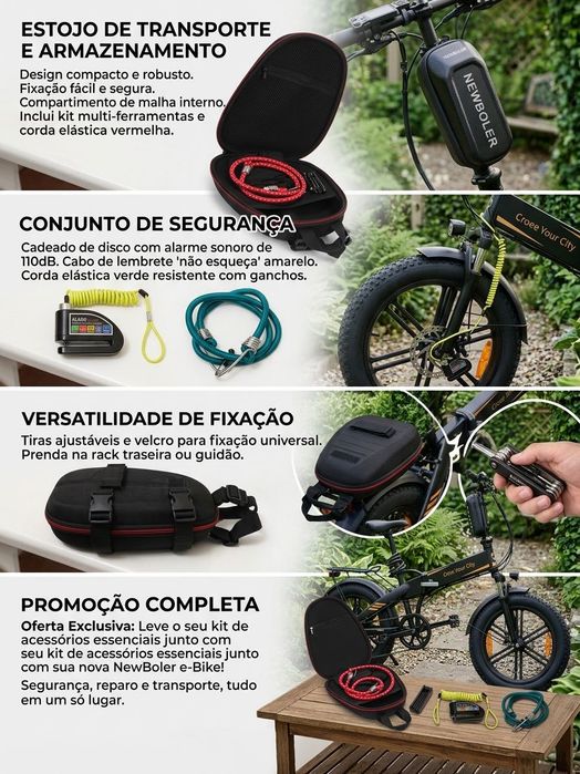 Bicicleta Elétrica Dobrável Fat Bike 20" – "Cross Your City" + Acessórios
