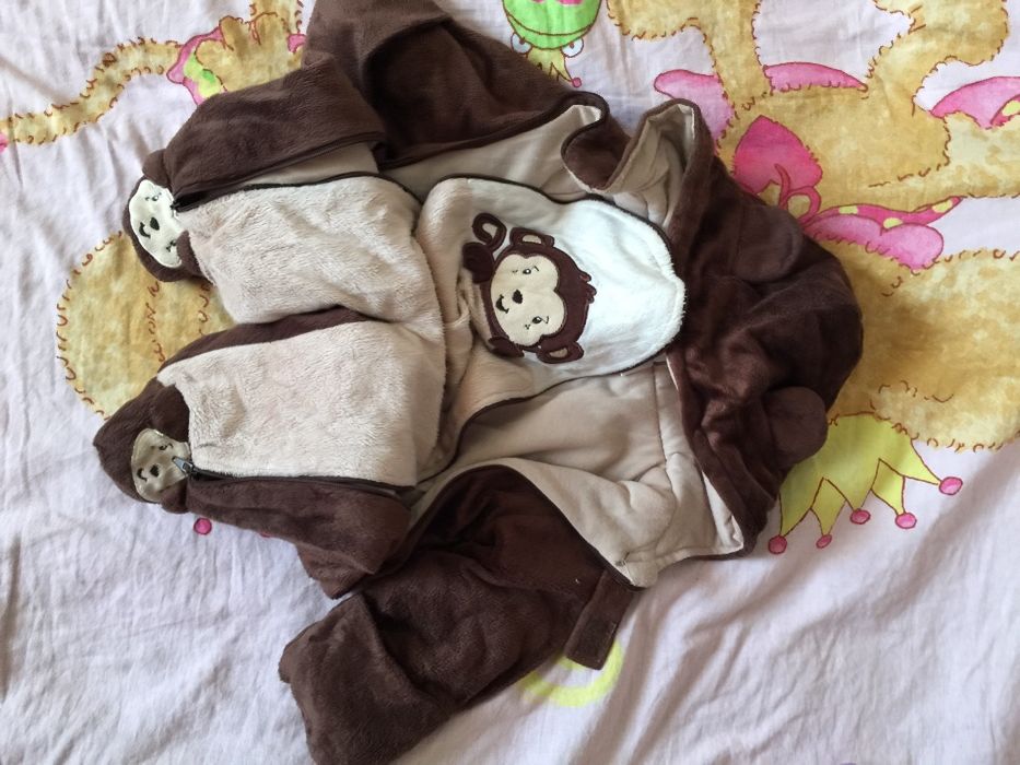 Тёплый велюровый человечек на подкладке, на 3-6 месяцев