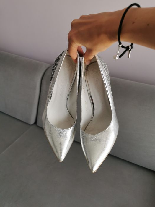 Buty szpilki srebrne
