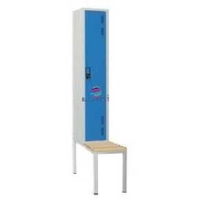 Vestiário Triplo Cacifos com Banco em Pinho 2150Ax900Lx800P Metálico Pintura Cinza / Porta Cinza