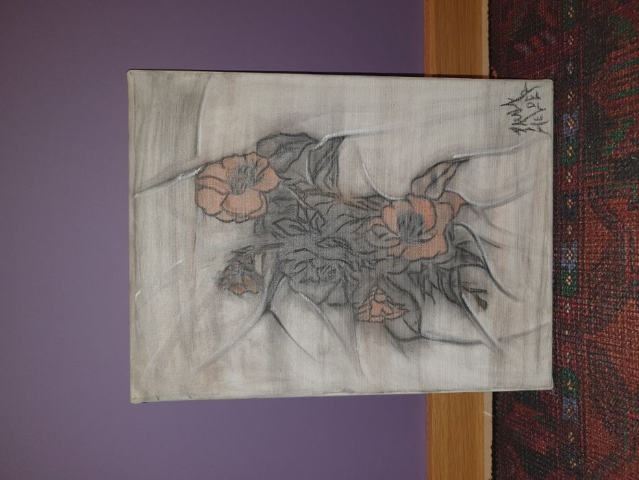 Pintura original de flores em tela