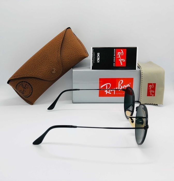 Солнцезащитные круглые очки Ray Ban Round Metal 3447 Black 54мм стекло