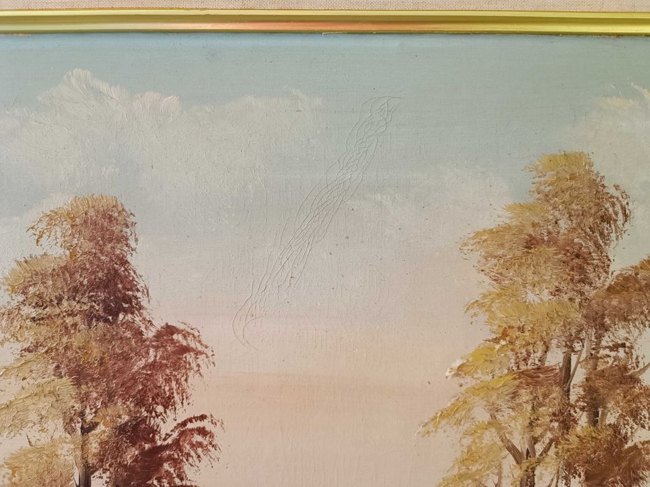 Obraz olejny na desce z pozłacana ramą.