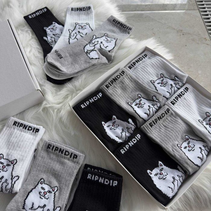 Високие Носки 12 ПАР RIPNDIP (36-45) Носки черные, белые, серые