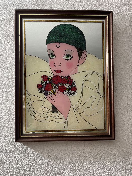 Quadro com Pierrot pintura a vidro