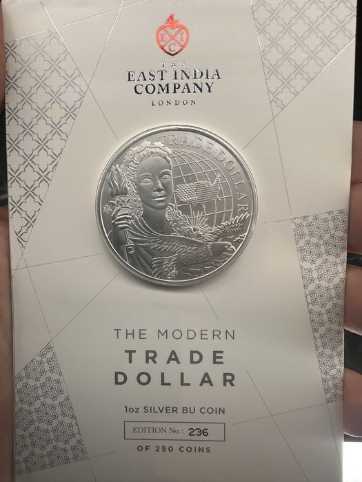 Монета Торговий доллар сша унція срібла 999 британія royal упаковка