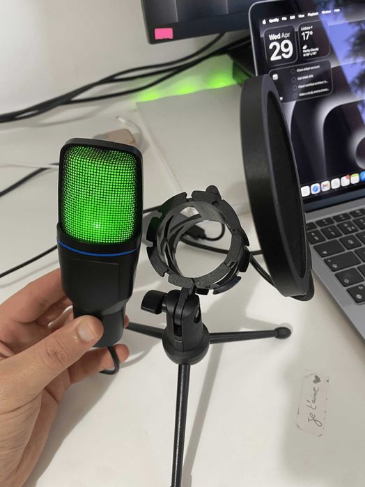 Microfone Condensador USB RGB para Gaming / Podcast + Kit Completo