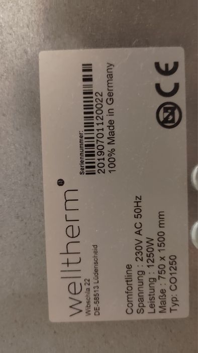 Grzejnik Welltherm 1250w podczerwień