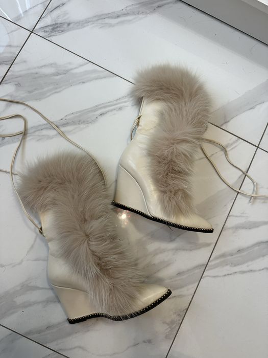 Ice queen design buty z lisem futrem naturlanym