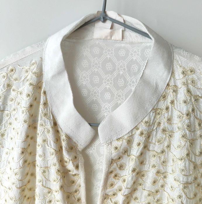 Długa tunika indyjska S 36 biała bawełna boho hippie etno kameez haft