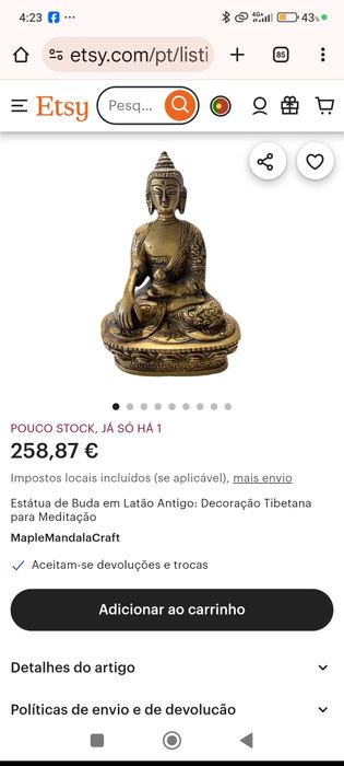 Estatueta em bronze de buda