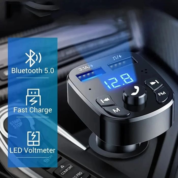 Transmiter FM szybka ładowarka Bluetooth 5.0 audio MP3 BT 2X USB