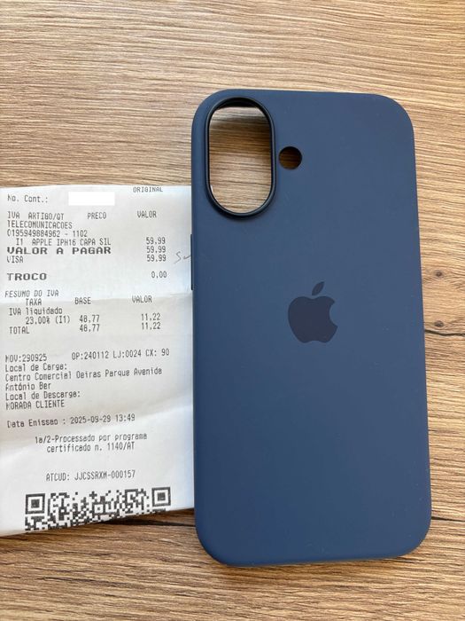 Capa NOVA da Apple em silicone com MagSafe para iPhone 16 – Azul denim