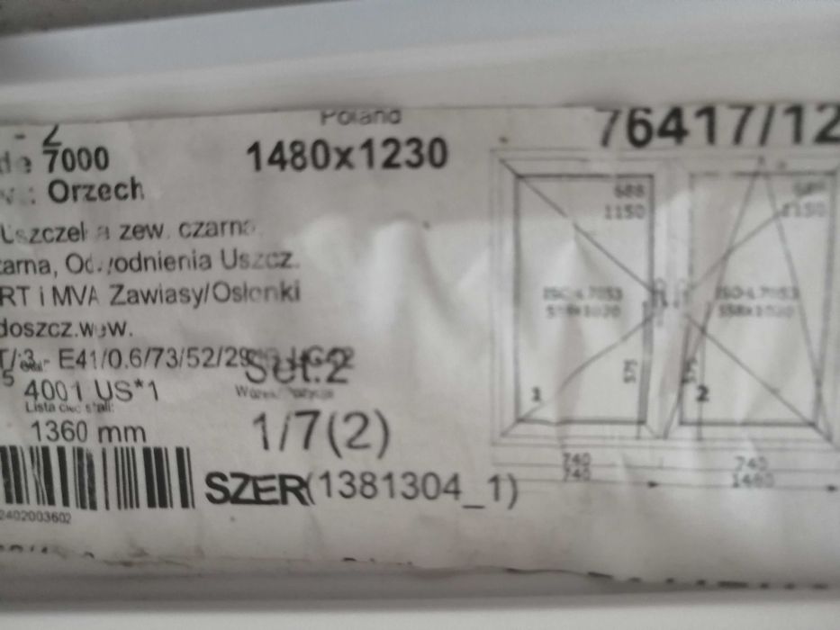 Okno dwuskrzydłowe trzyszybowe z ramą