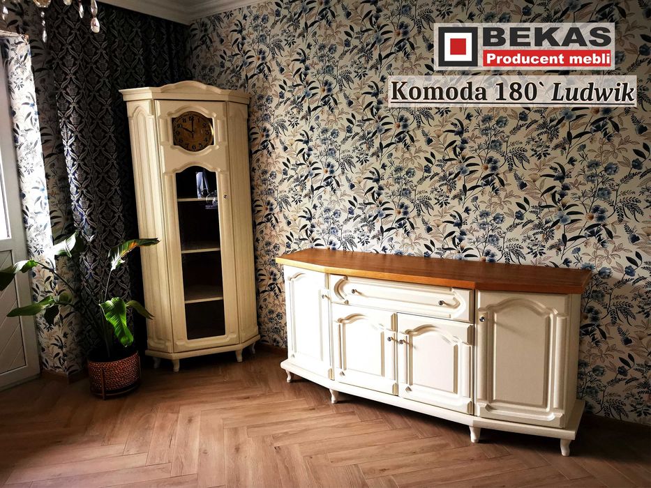 Stylowa Komoda 180` Ludwik ECRU Biały Dąb BEKAS Producent Mebli