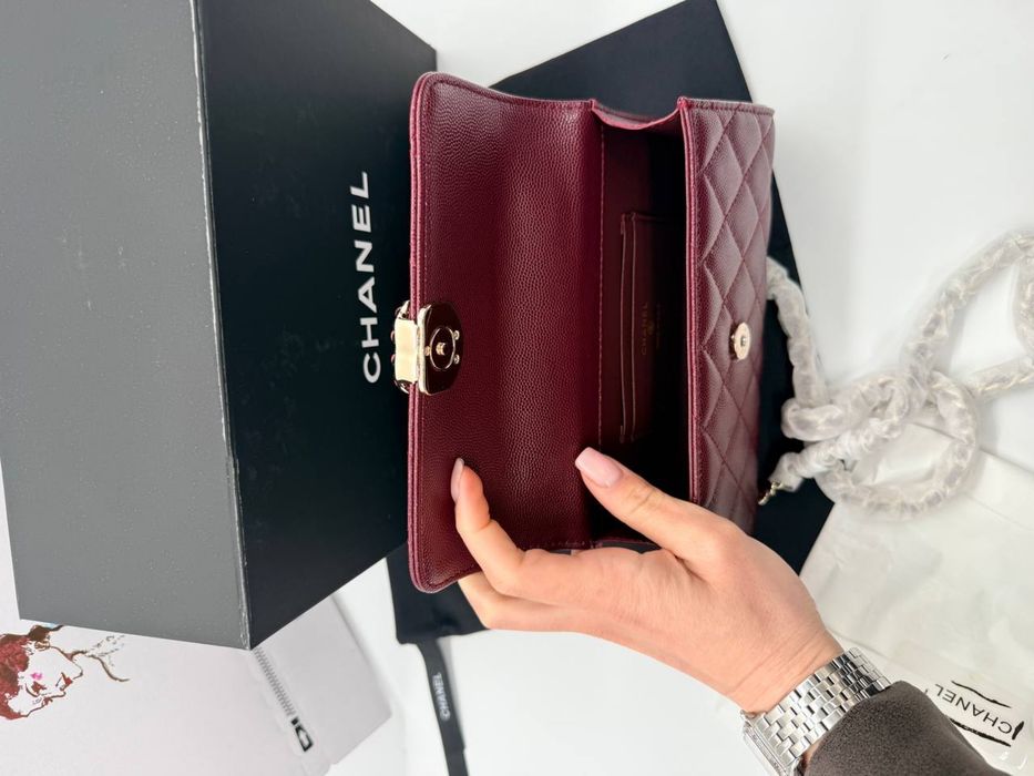 Сумка Chanel Mini Flap Top Handle Bag Caviar Leather бордова