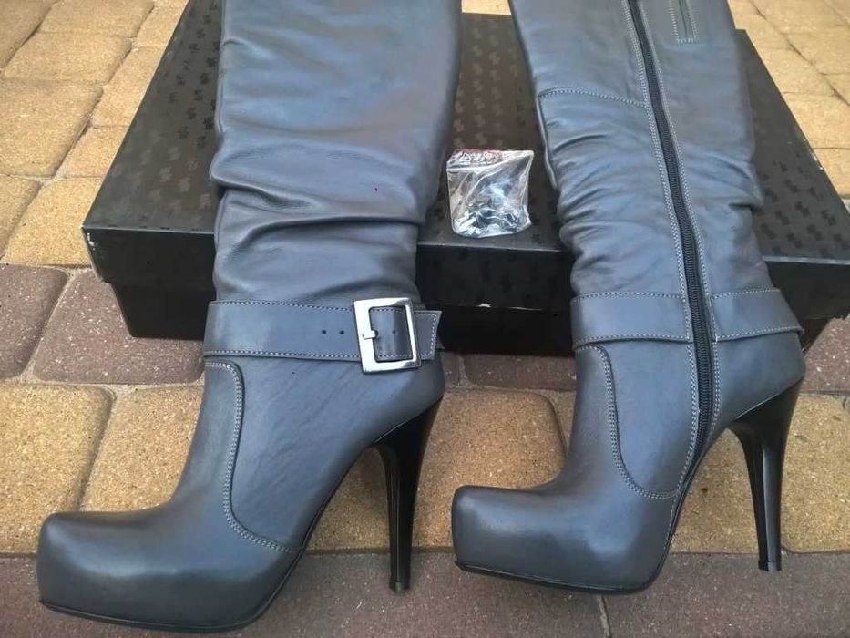 NOWE Buty-Kozaki MUSZKIETERKI36 Natural skóra-100% SZARY I-Klasa Gw.6m