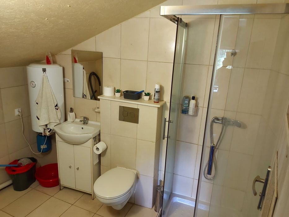 Domek nad stawem w lesie z dala od domów