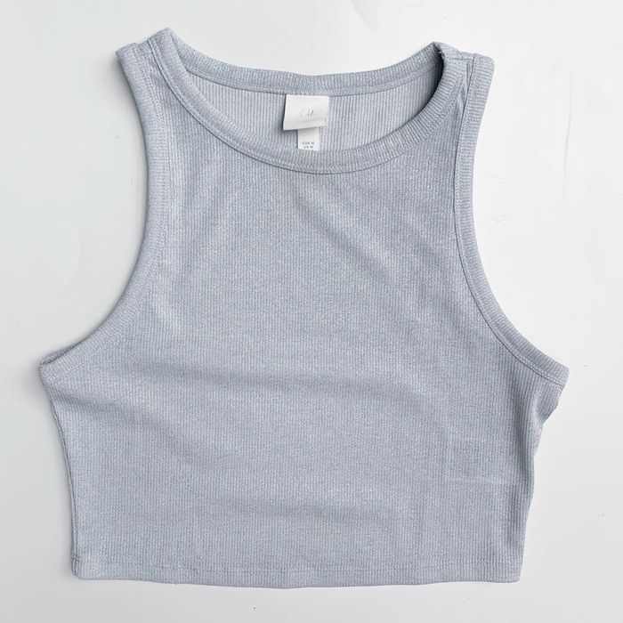 Top Srebrny H&M Bluzka M 38 Krótki Brokatowy