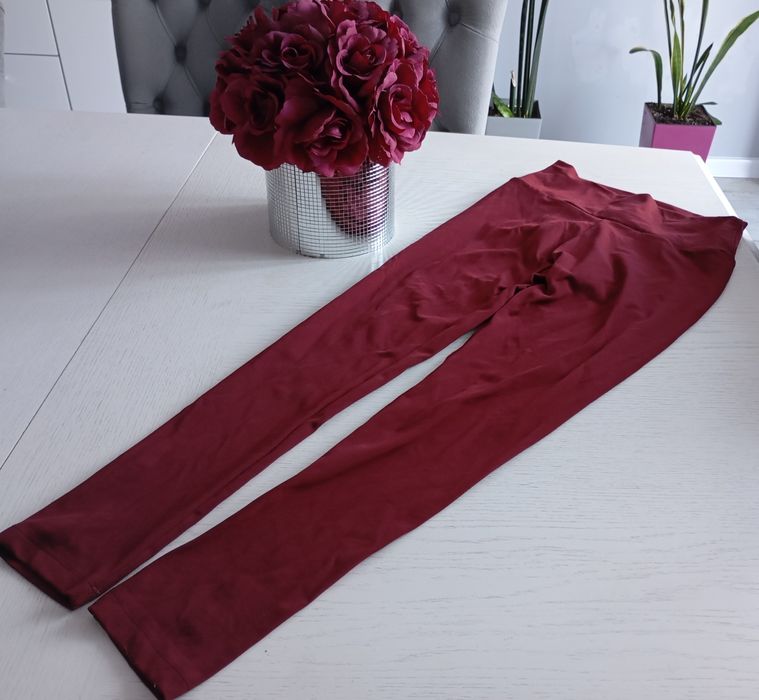 Burgundowe bordowe legginsy one size Andżela nowe