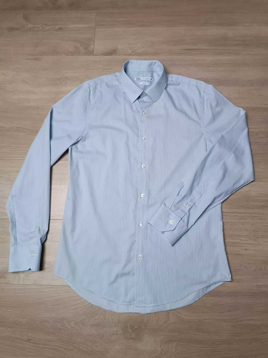 Koszula slim fit długi rękaw kołnierzyk guziki prążek 'Zara' M