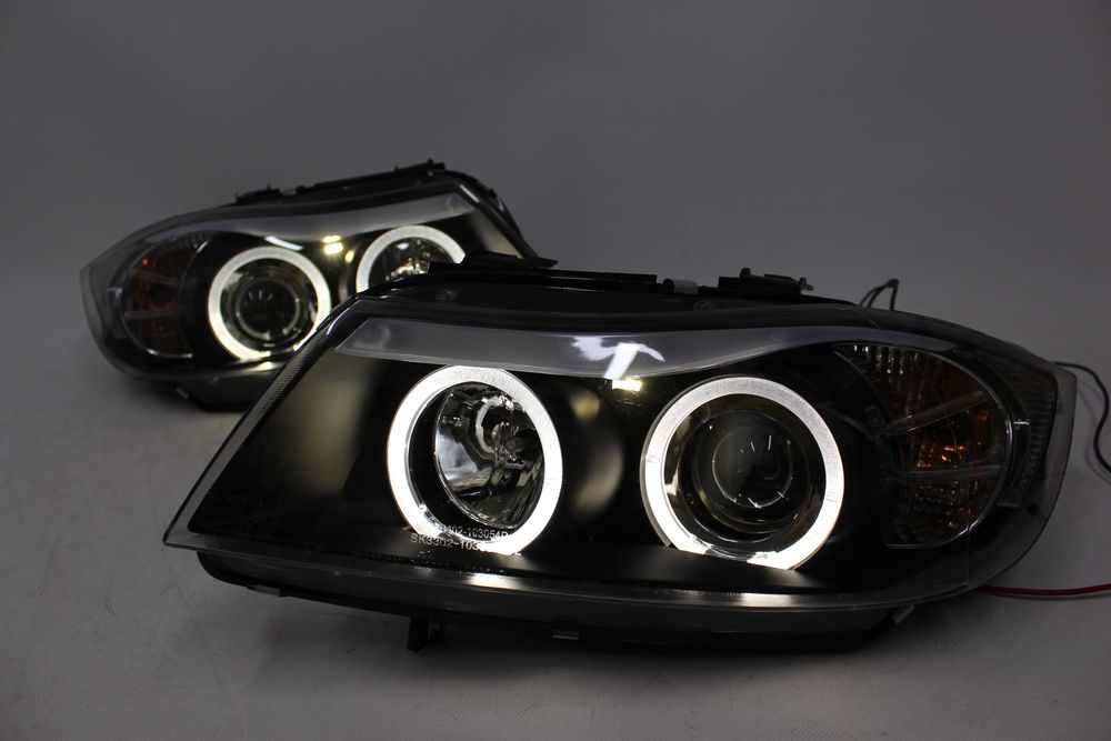 Lampy przednie przód BMW E90 05-11 RINGI Black LED Angels Eyes SMOKE