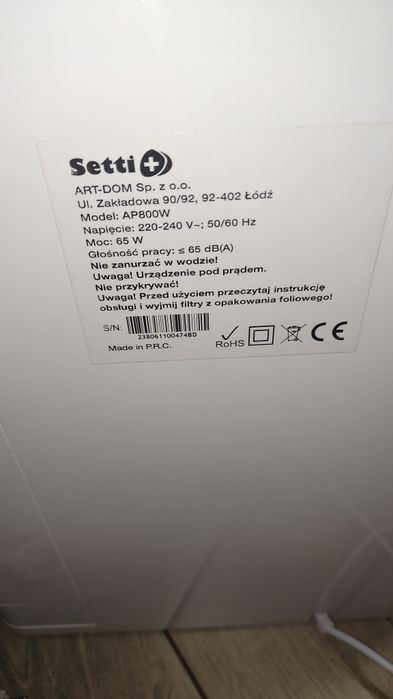 Oczyszczacz powietrza setti ap800w