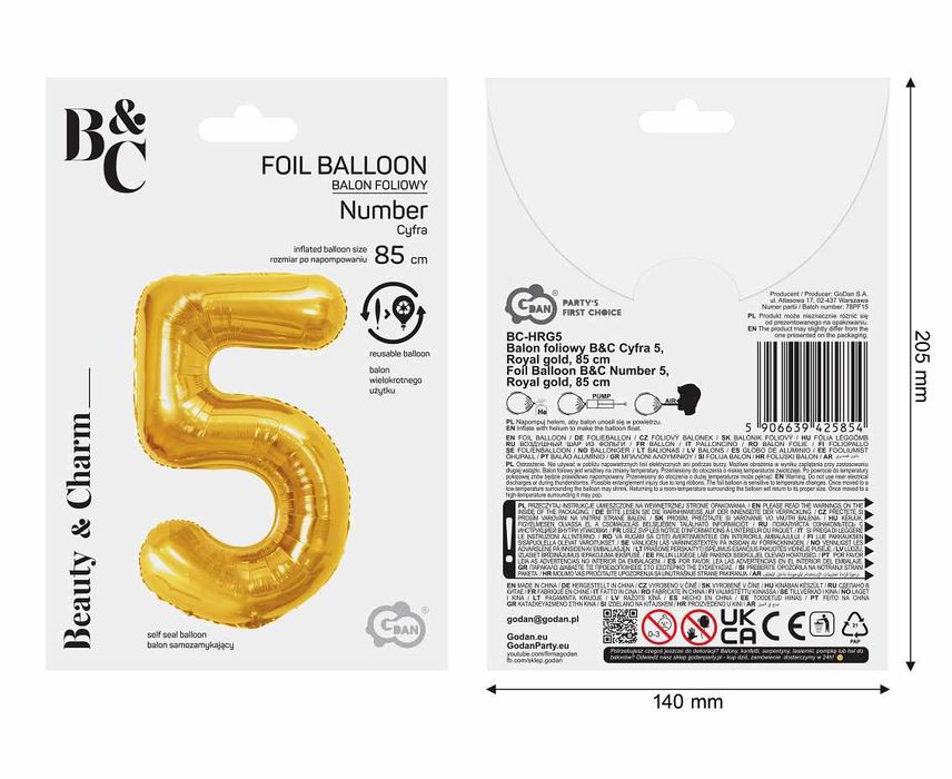 Balon Fol 5 Zlo 85cm Go B C B/c. GoDan. Nowy Produkt