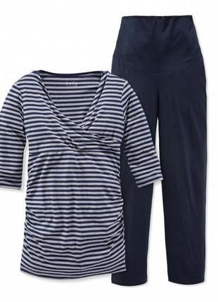 Домашній костюм піжама для вагітних бавовна штани смугастий топ tchibo