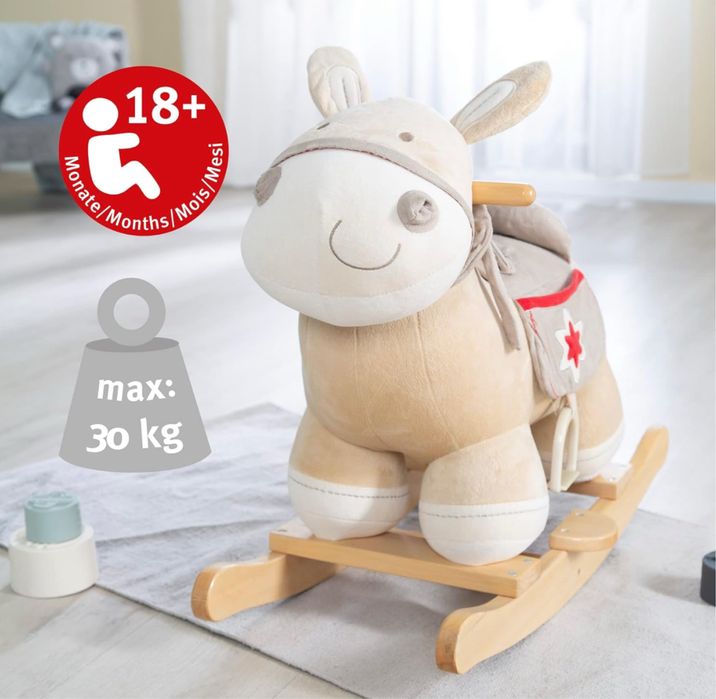 Balancim / cavalinho baloiço de madeira e peluche com caixa original