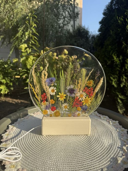 Светильник из смолы с сухоцветами и колосками Ночник из смолы Нічник