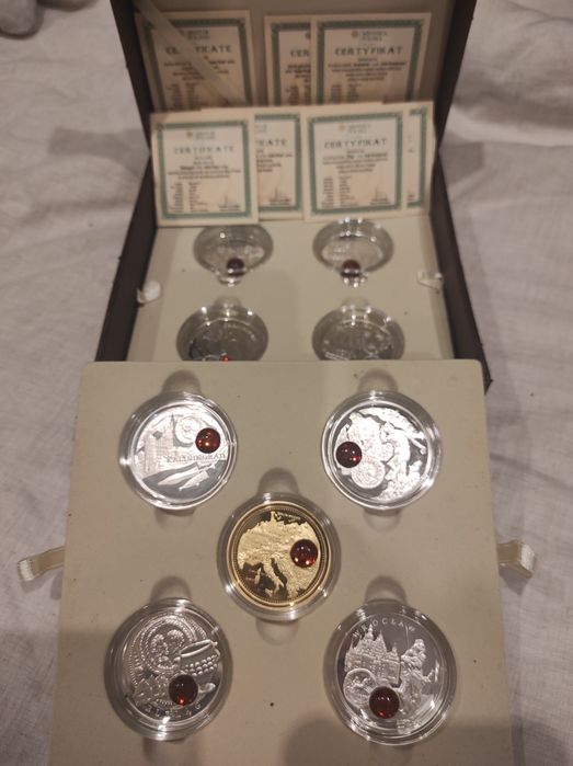 Szlak bursztynowy zestaw 9 monet srebrnych