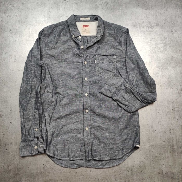 MĘSKA Koszula Elegancka PREMIUM Szara Kieszonka Levis Bawełna Klasyk
