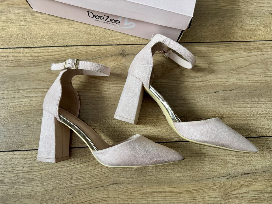 Buty na obcasie półbuty pudrowy róż