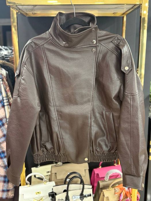 Бомбер шкіра шоколадний чорний