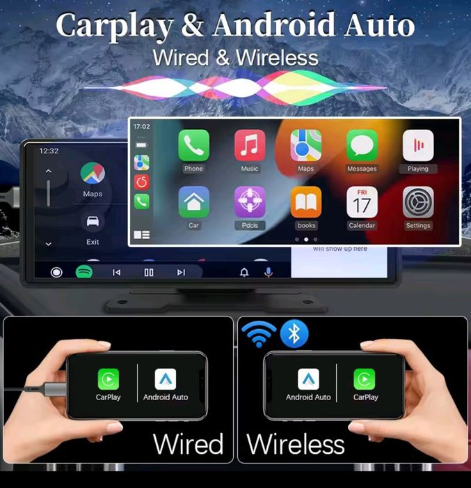 Розумний автомобільний монітор 10 дюймів, Android Auto, CarPlay, WiFi,