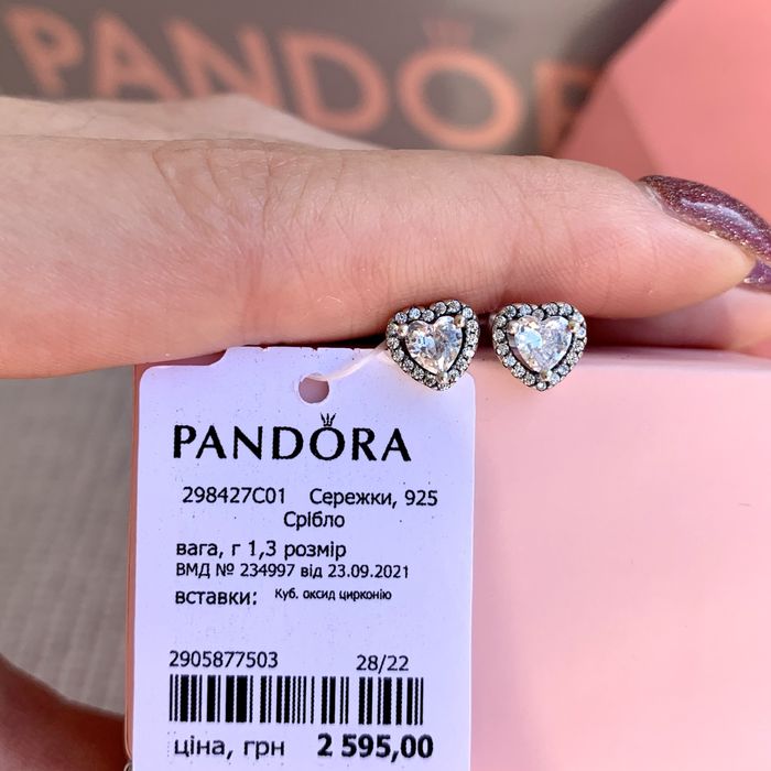 Сережки Pandora серце Оригінальні серьги Пандора нові кульчики срібні