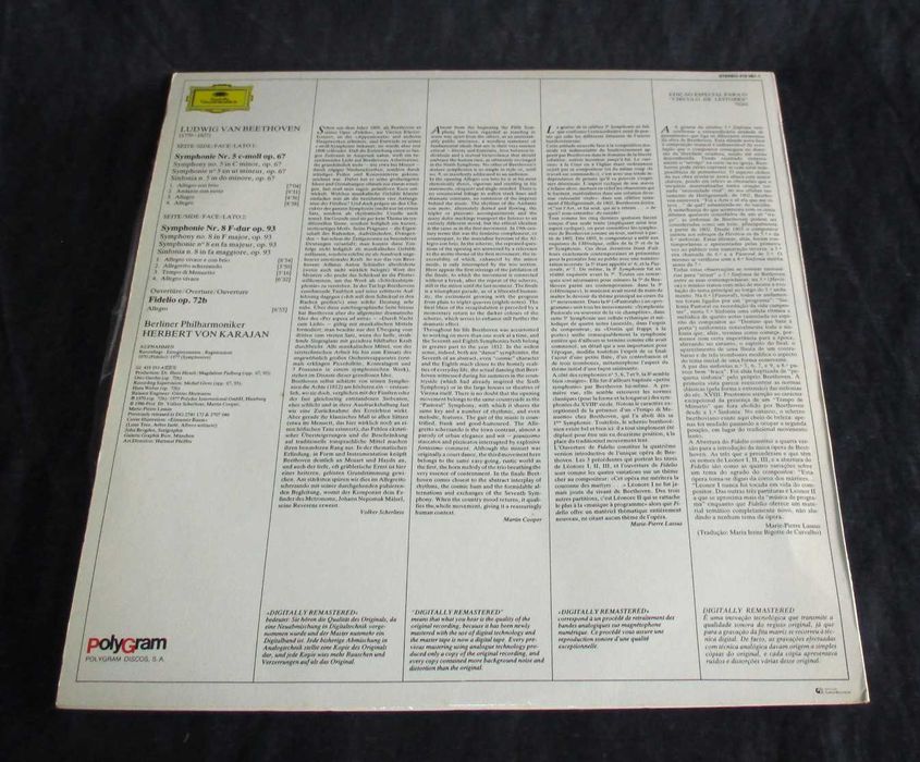 Disco LP Vinil Symphony Nr. 5 & 8 Ludwig van Beethoven
