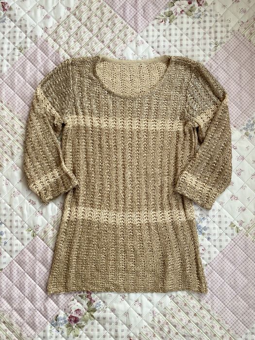 Ażurowa beżowa bluzka połyskująca M 38 vintage 00s