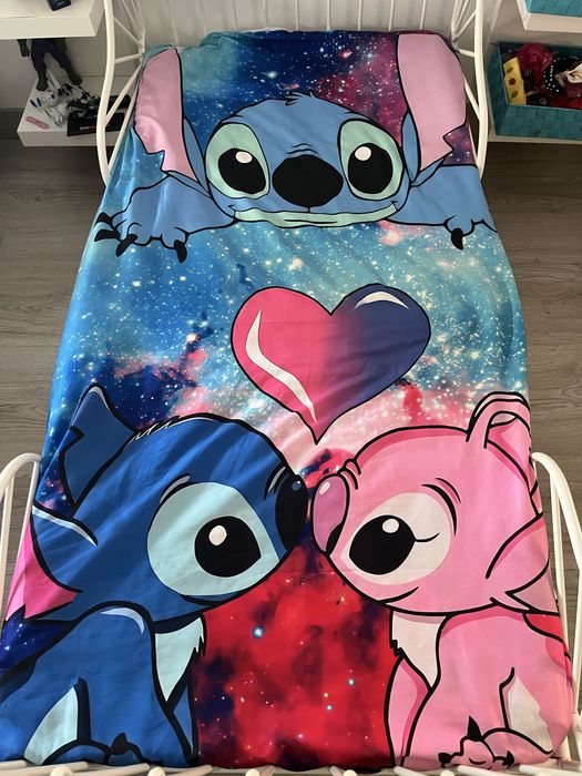 Colcha Disney Stitch e Angel com capas de travesseiro