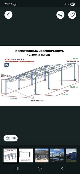 Konstrukcja stalowa skręcana 8m×12.30m