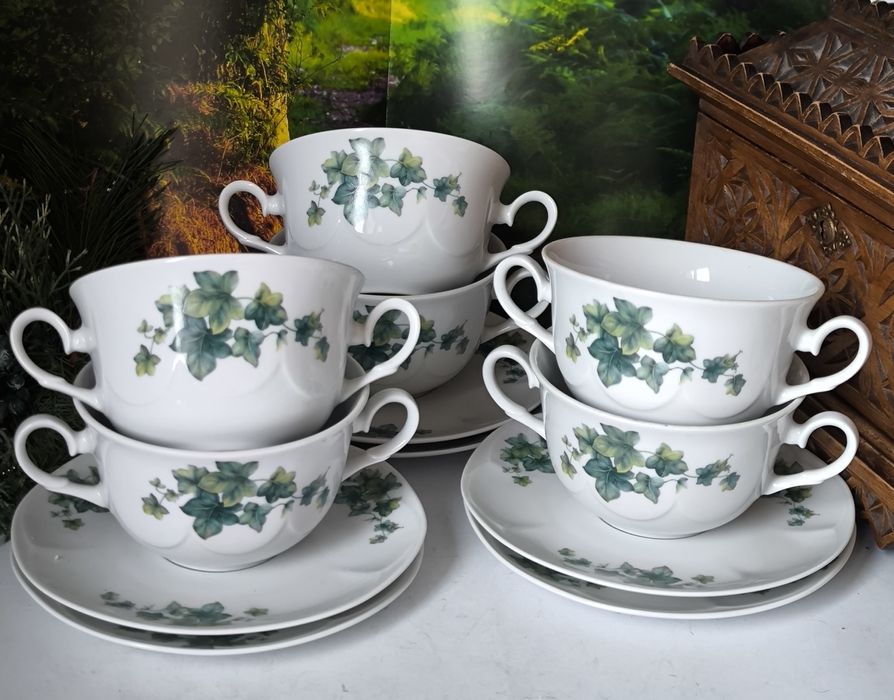 Bulionówki Lubiana  6  sztuk piękna stara porcelana