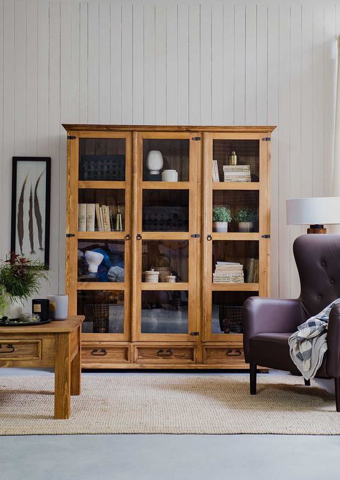 Duża trzydrzwiowa witryna przeszklona do jadalni, retro, rustykalna