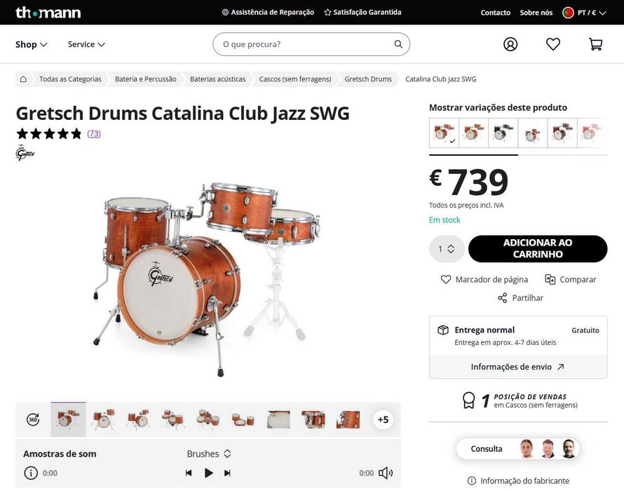 Gretsch Catalina Club Jazz + Pratos Istanbul + Hardware e Pedal duplo
