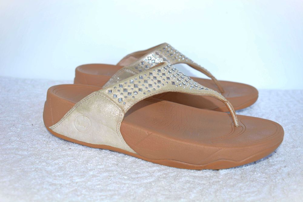 FitFlop  rozmiar 39  japonki klapki jasno złote z kryształkami