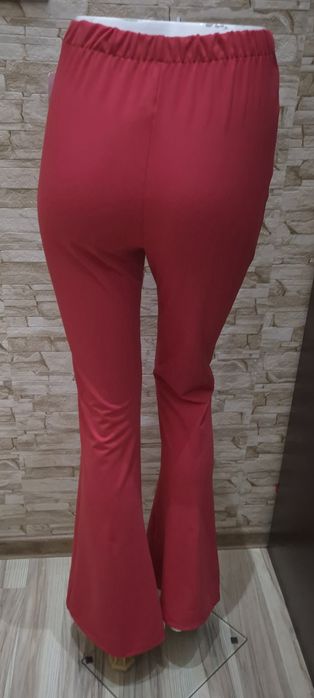 Spodnie lycra dzwony czerwone ozdobny pas m/l