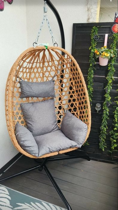 Nowy hamak wiszący fotel kokon wiszący Boho vintage ze stelażem Wiszący Fotel Ogrodowy Kokon Bujak Kosz na Taras Balkon Stelaż Poduszka Komfortowy