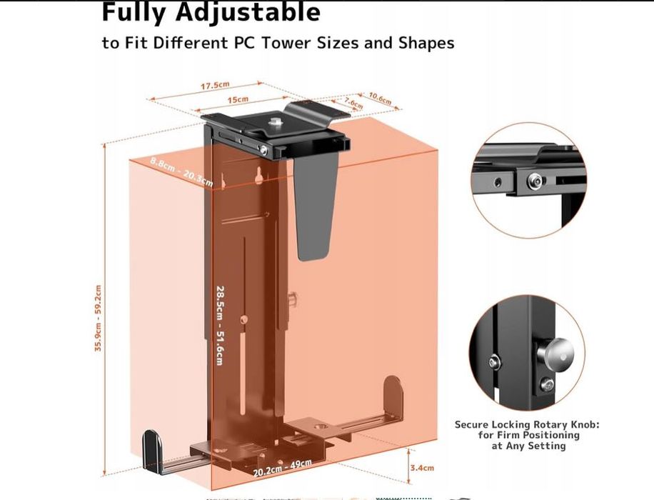 PUTORSEN Regulowany uchwyt do komputera montaż ścienny 360 stopni,